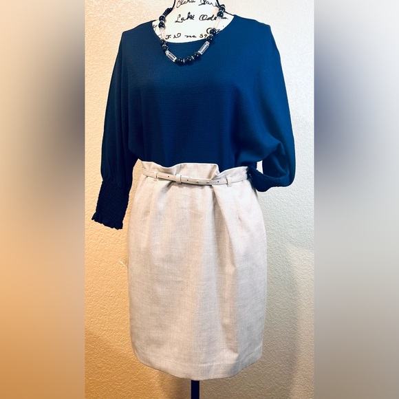 H&M Dresses & Skirts - Both items! H&M Cream Skirt and navy blue shirt